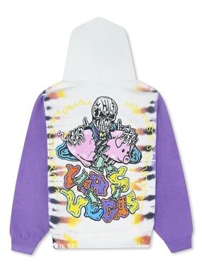 Warren Lotas Tie-Dye Graphic Hoodie with Purple Sleeves and White Body, Size XL